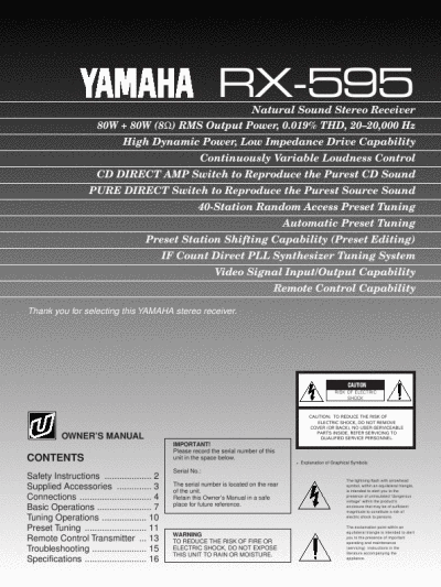 Yamaha  on Yamaha Natural Sound Stereo Receiver Owner S Manual For Yamaha Rx 595