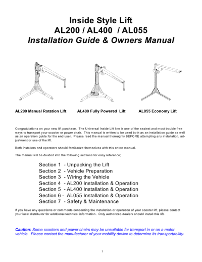 Home Appliance Installation on Harmar Installation Guide   Owners Manual Inside Style Lift Al200