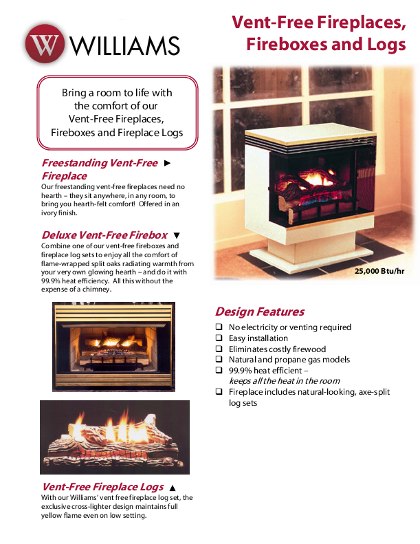 Williams Furnace Co. Vent-Free Fireboxes & Fireplace Logs Product Brochure Type:BROCHURE Download