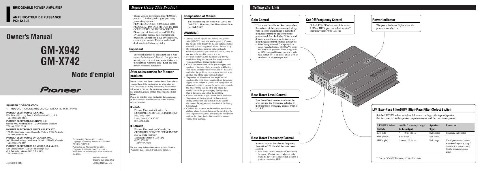 Additional Pioneer GM-X942 Car Stereo System Literature. Pioneer Stereo Amplifier User Manual