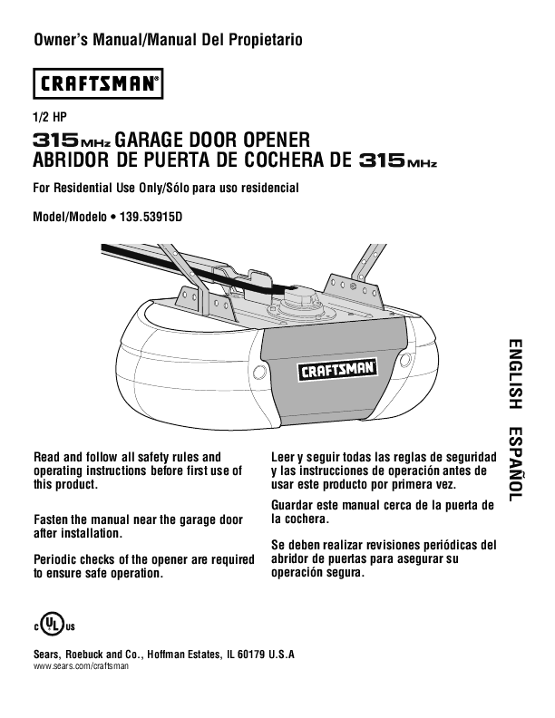 Craftsman 139.53681b Garage Door Opener User Manual