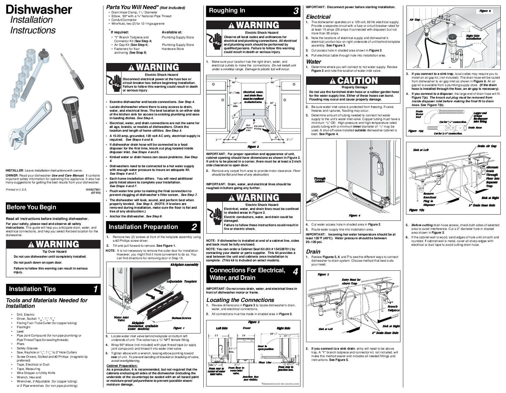 Frigidaire Dishwasher Installation Manuals