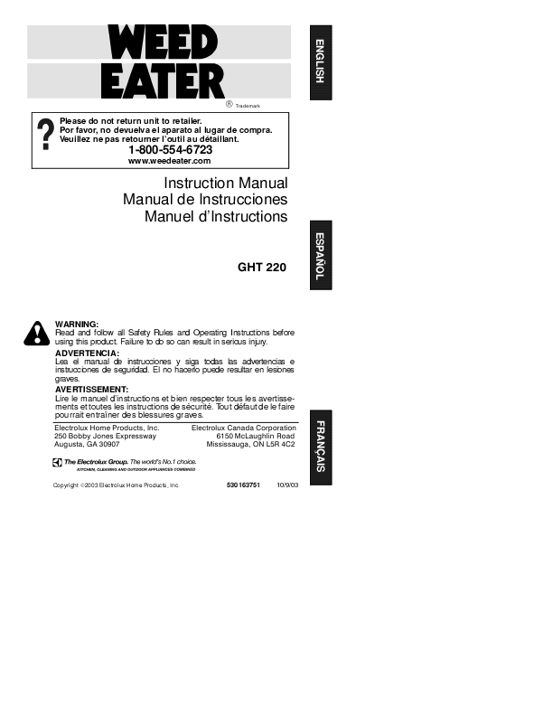 Electrolux Weed Eater Manual