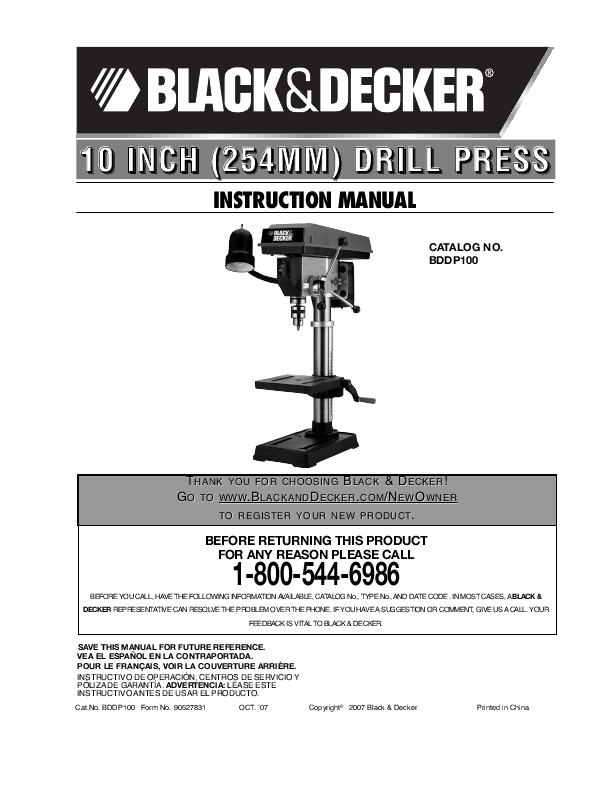 Black & Decker Drill Press Instruction Manual