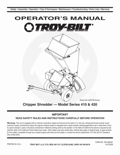 troy built chipper shredders manuals