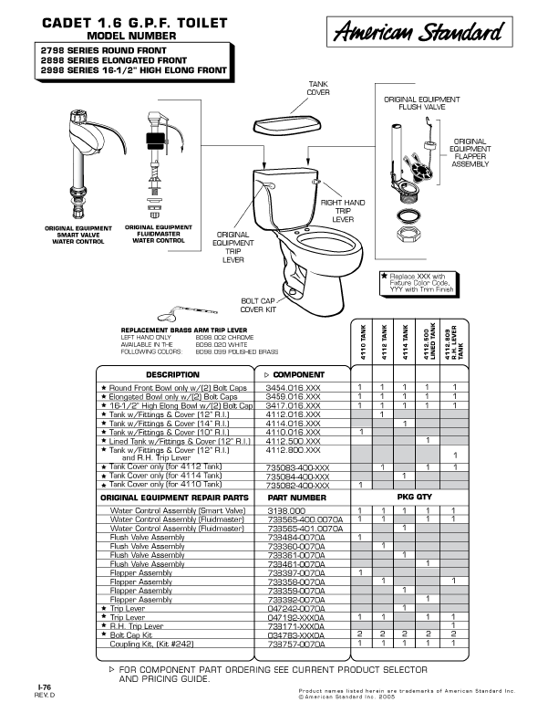 American Standard Toilet Parts