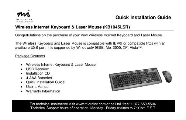 Additional Micro Innovations KB1045LSR Mouse Literature