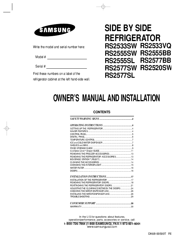 Samsung Refrigerator Rs2533sw Repair Manual