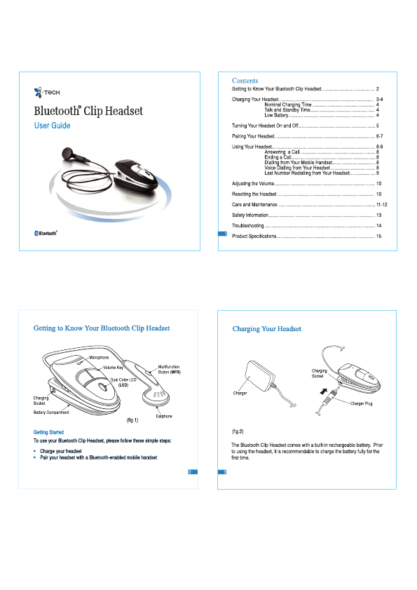 I Tech Bluetooth Clip Headset Manual