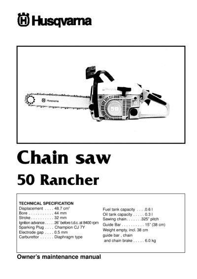 Husqvarna Chain Saw Owner's Manual