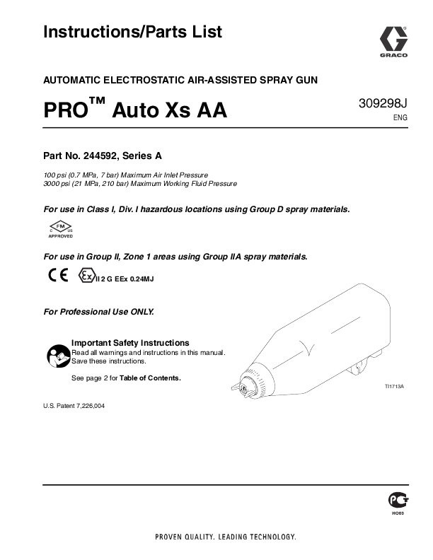 Graco Inc. Automatic Electrostatic Air-Assisted Spray Gun Parts List Type: Download