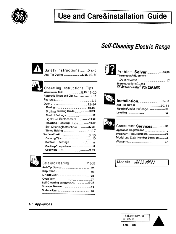 ge electric range owner manuals