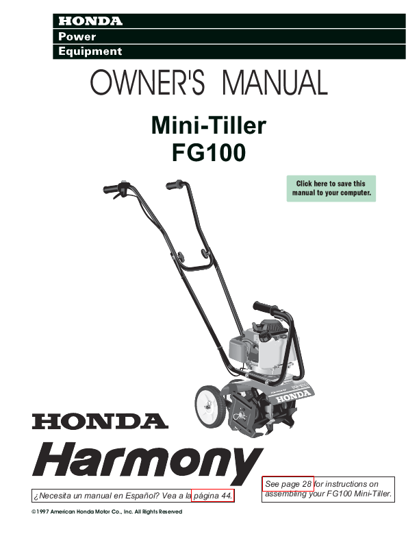Honda fg100 harmony tiller #1