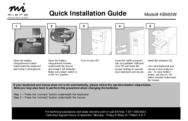 Additional Micro Innovations KB985W Mouse Literature