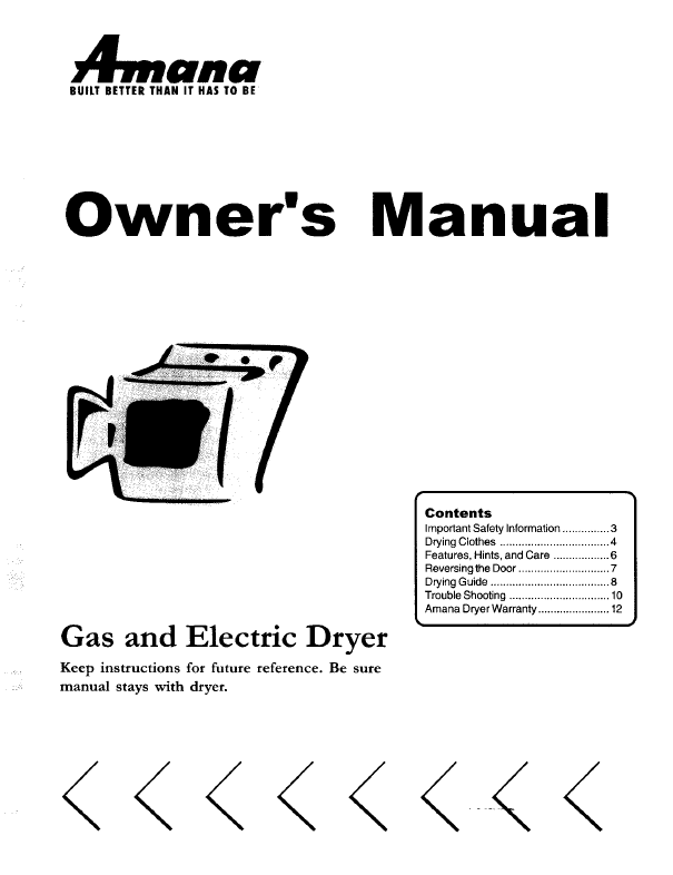 owners manual amana dryer