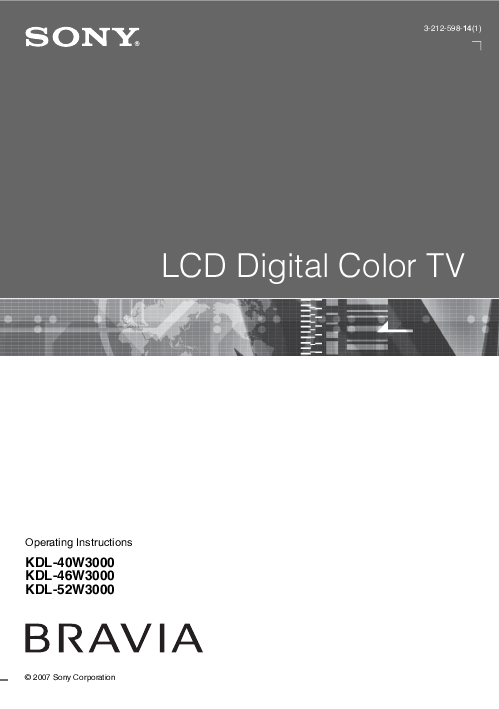 Sony Corporation Operating Instructions Lcd Digital Color Tv Kdl