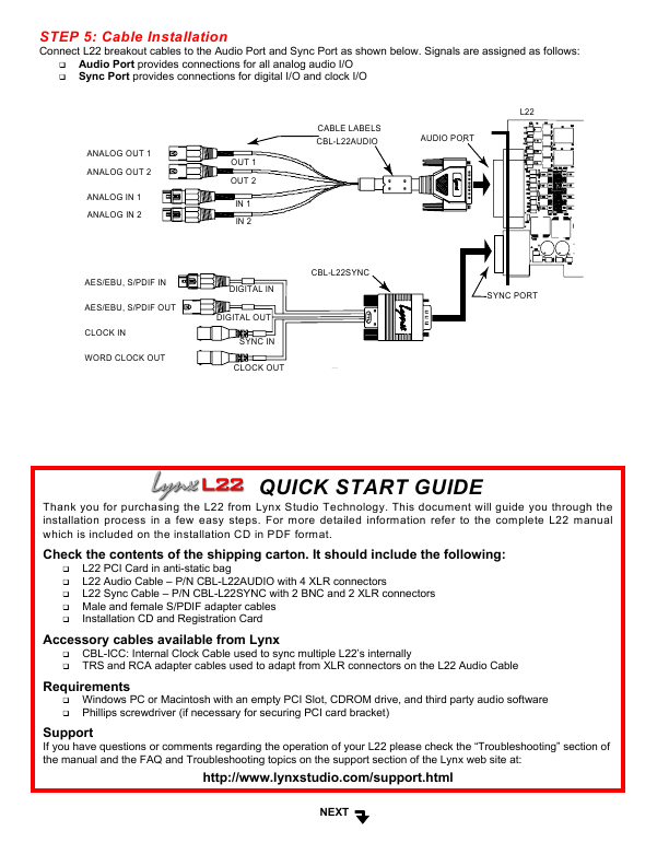 Lynx Audio Cable Installation