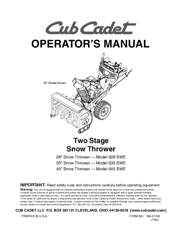 Cub Cadet Snow Thrower 524 Swe Manual