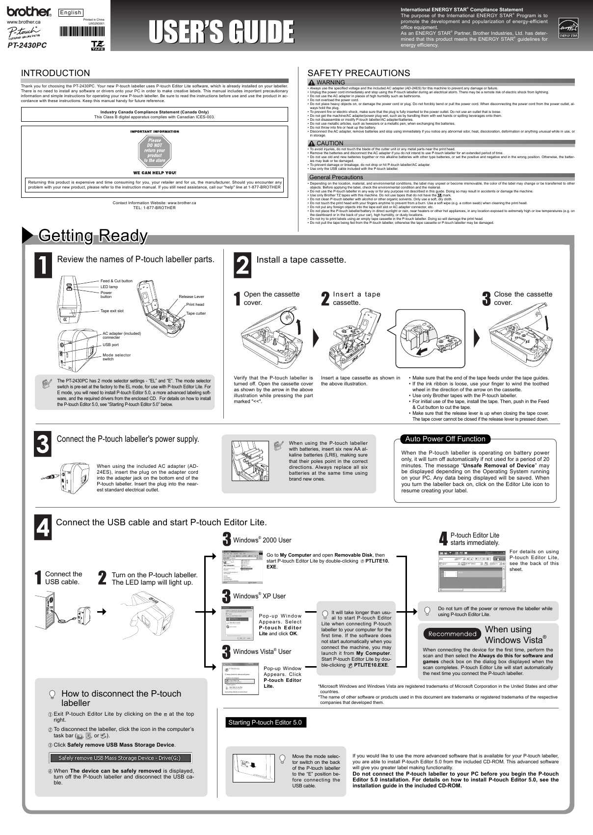 Additional Brother P-Touch PT-2430PC Printer Literature