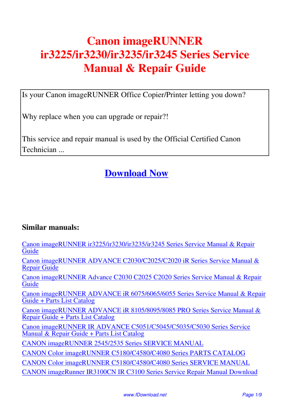 Download Canon Ir3230 Service Manual