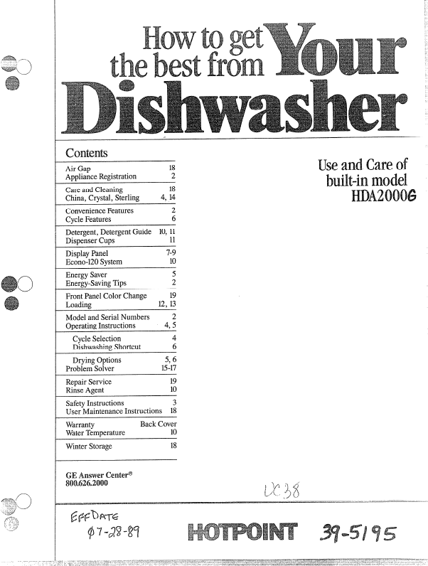 Hotpoint Aquarius Dishwasher Fdl570 Instruction Manual