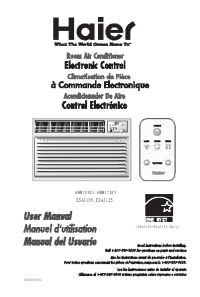 Haier Window Air Conditioner Manual