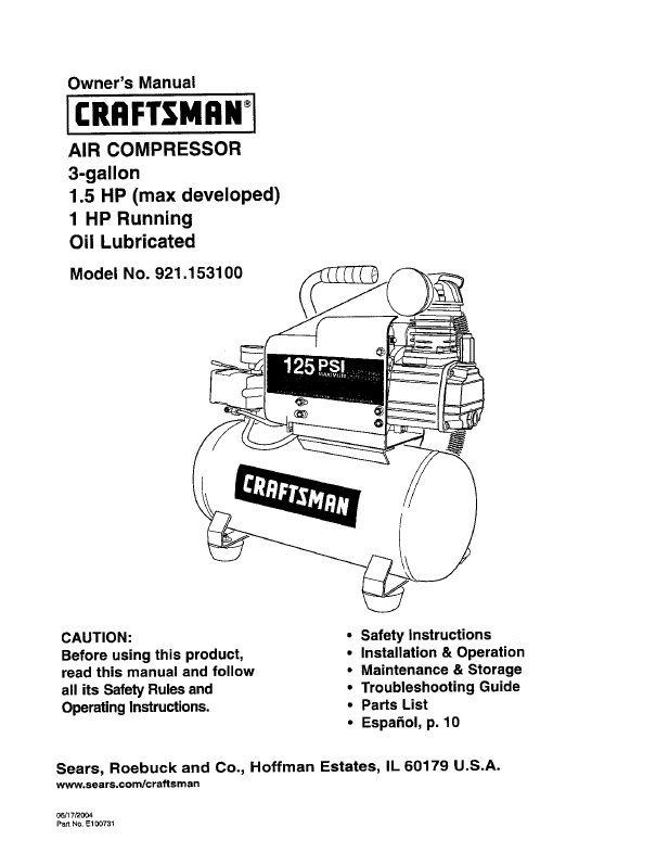 manual for craftsman air compressor