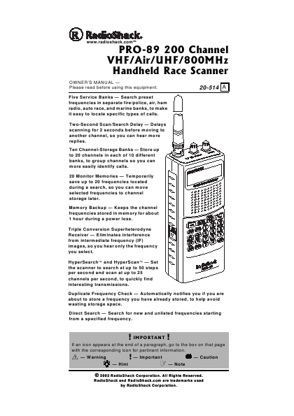manuals radio shack scanner download