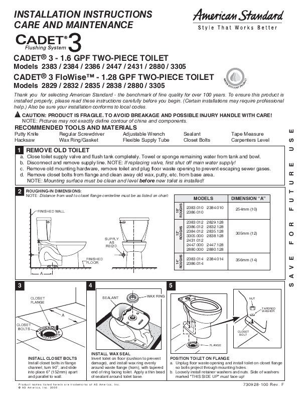 for American Standard Cadet 3