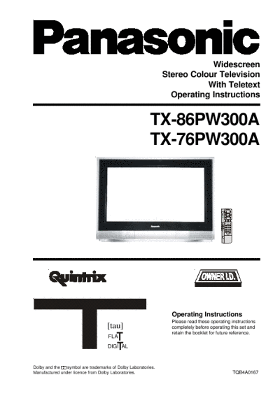 Colour on Panasonic Widescreen Stereo Colour Television Operating Instructions