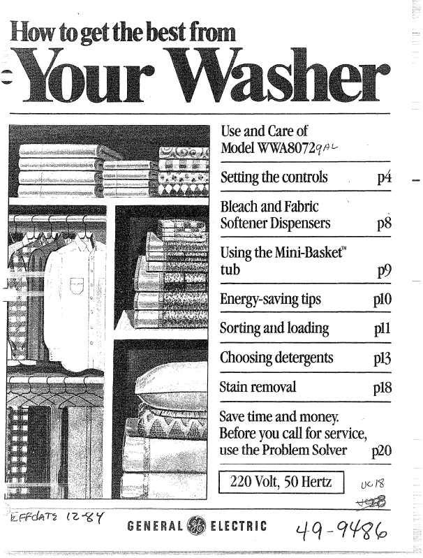 GE WWA8301M Use And Care Manual