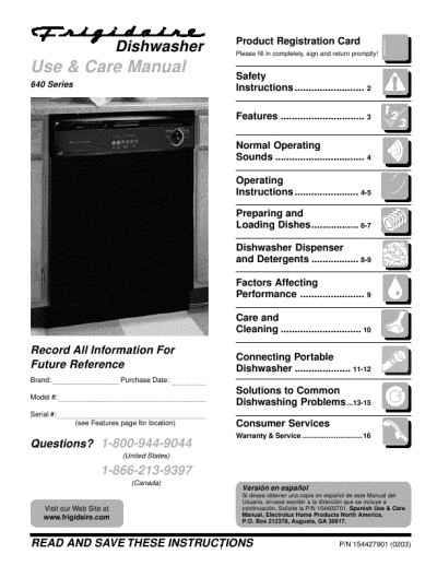 frigidaire dishwasher manual