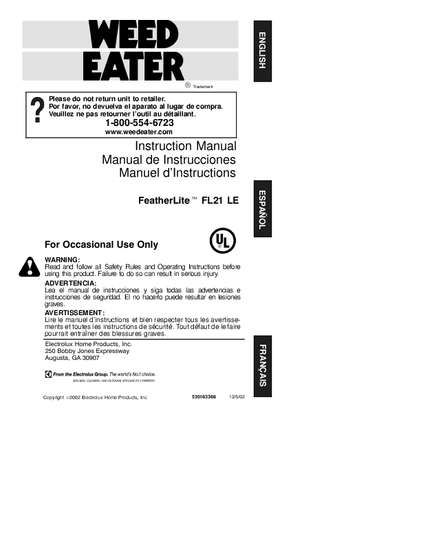 Electrolux Weed Eater Manual