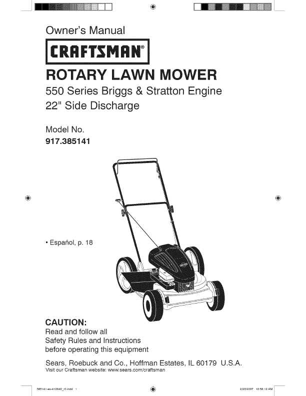Craftsman Riding Mower Owner Manual