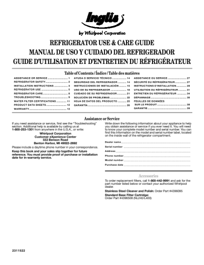 whirlpool refregerator manual