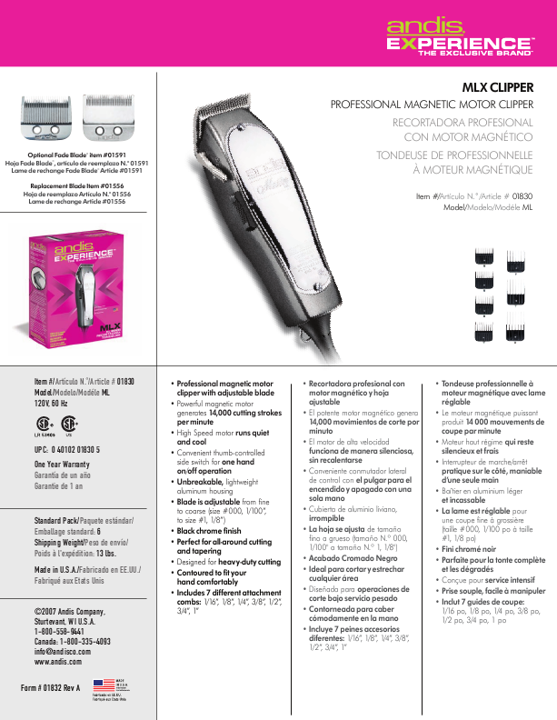 Andis Hair Clippers. for Andis Company ML Hair