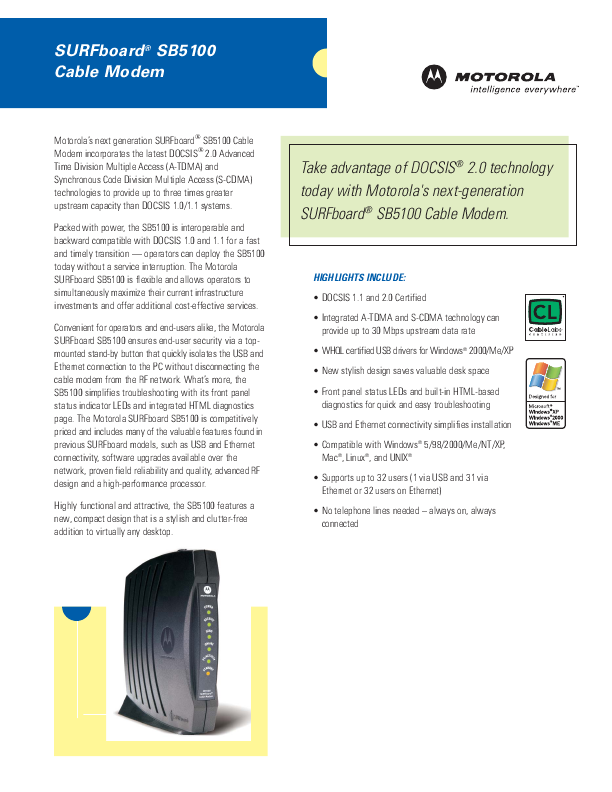 Motorola Cable Modem Brochure Type:BROCHURE Download