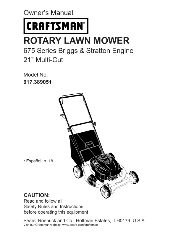 Additional Craftsman 38905 Lawn Mower Literature