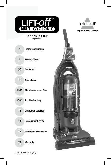 Bissell Vacuum Cleaner 89q9 User's Guide 