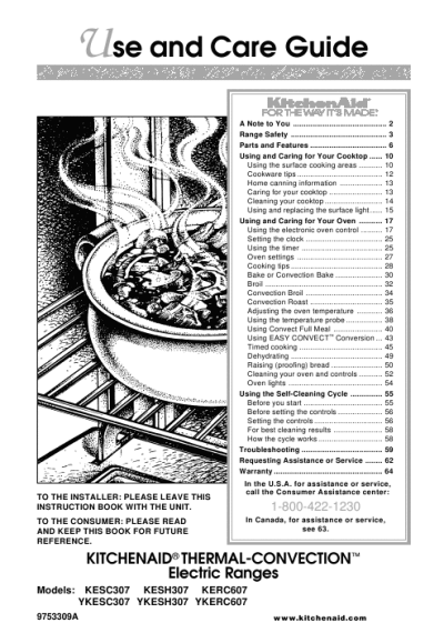 Kitchenaid Manuals on Type Manual Kitchenaid Electric Ranges Use And Care Guide Type Manual