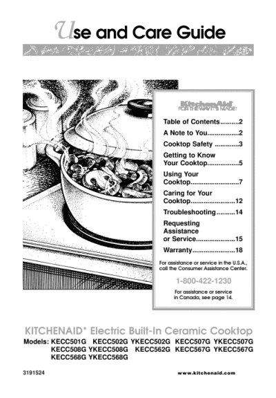 Ceramic Cook  on Kitchenaid Electric Built In Ceramic Cooktop Use And Care Guide