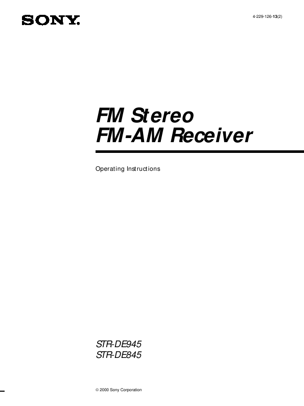 sony str de845 digital receiver manual