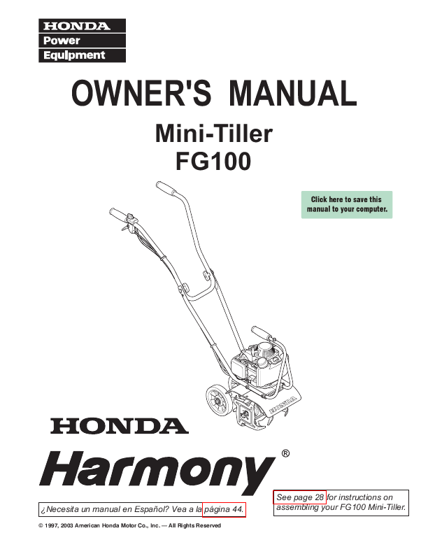 Honda rototiller fg100 manual #3